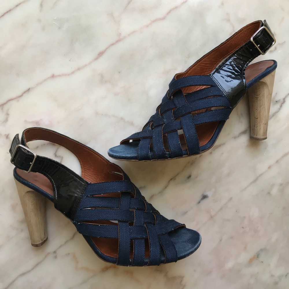 Lanvin distressed denim sandal heels Sz 40.5